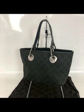 Gucci Black Monogram Tote Bag with Silver Hardware